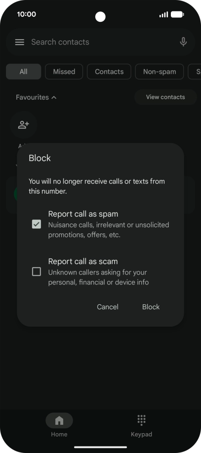 To report the number as spam, press the field next to 