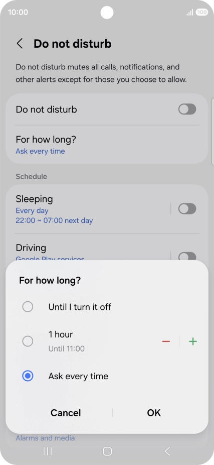 Press the required setting.