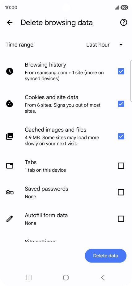 Press the fields next to the required data types.