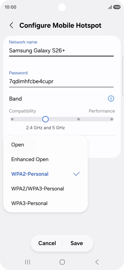 Press WPA3-Personal to password protect your Wi-Fi hotspot.