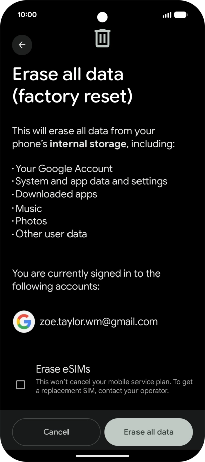 Press Erase all data.