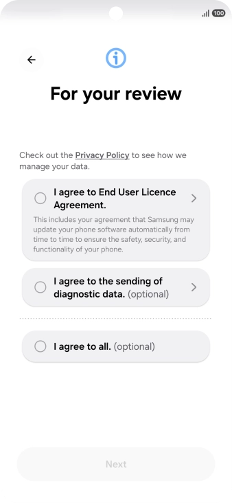 Press the fields next to the required settings to select them.