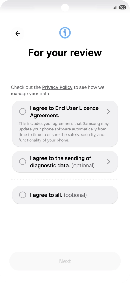 Press the fields next to the required settings to select them.
