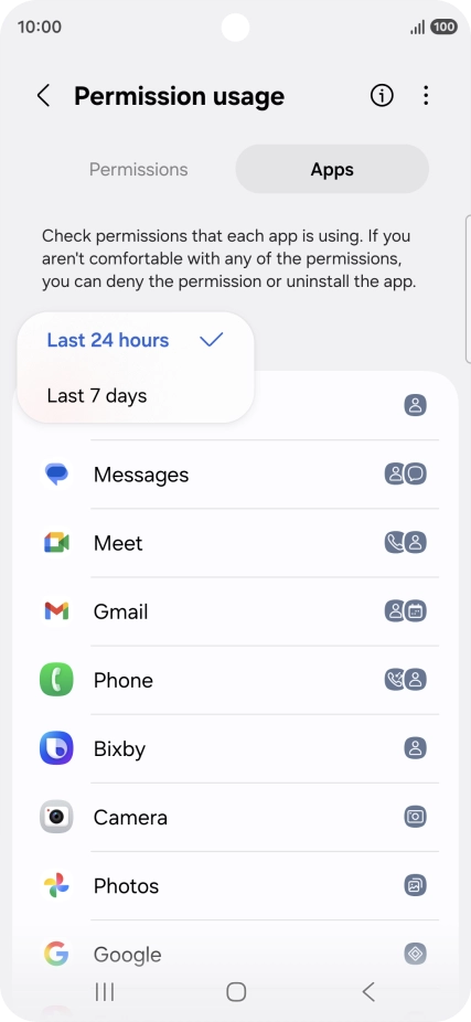 Press the required setting.