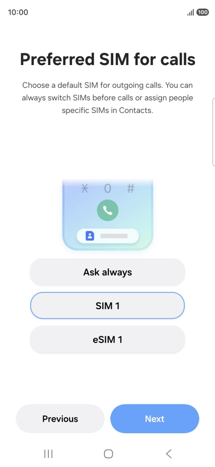 Press the required setting.