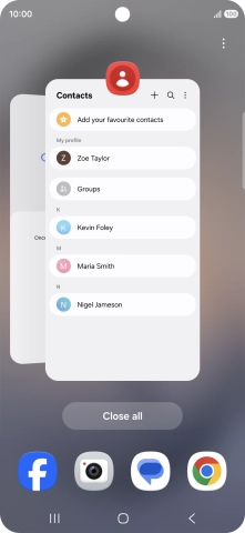 To end one running application, slide your finger upwards on the required application.