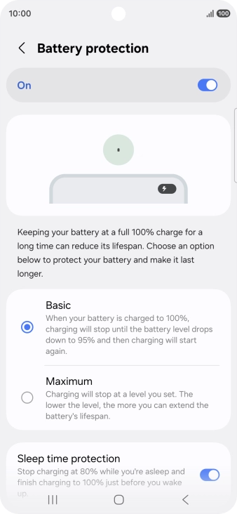 Press the required setting.