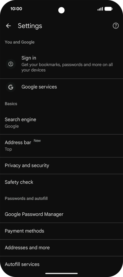 Press Privacy and security.