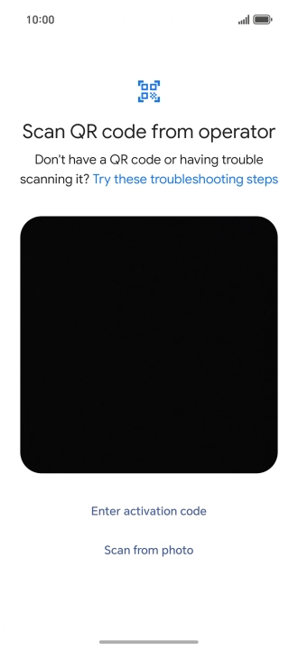 Place the QR code you've received inside the phone camera frame to scan the code. Your eSIM is transferred to your new phone over the internet.