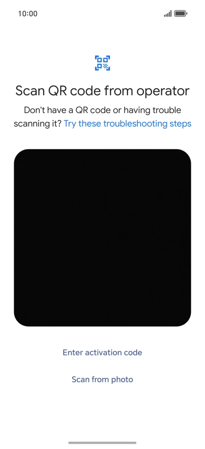 Place the QR code you've received inside the phone camera frame to scan the code. Your eSIM is transferred to your new phone over the internet.