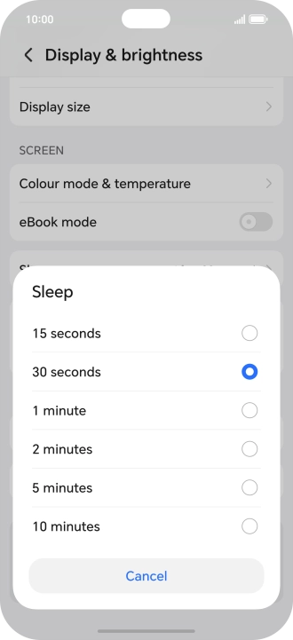 Press the required setting.