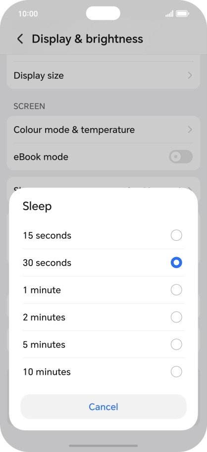 Press the required setting.