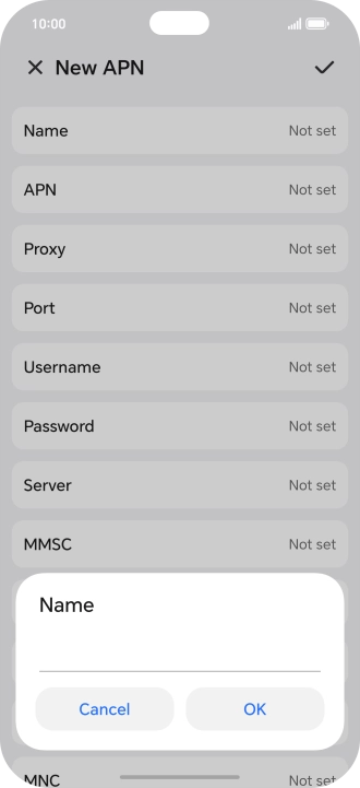 Key in Vodafone Internet and press OK.