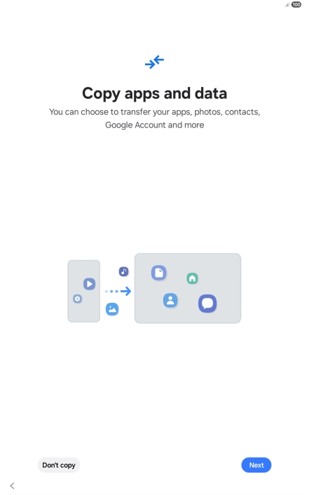 When this screen is displayed, your tablet is ready to restore content from a Google One backup.