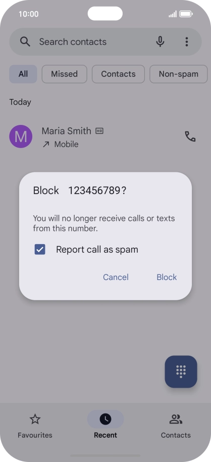 To report the number as spam, press the field next to 