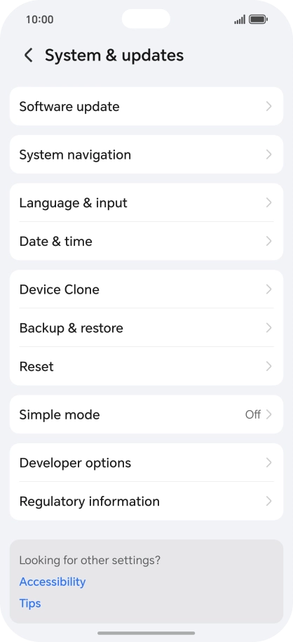 Press Software update. If a new software version is available, it's displayed. Follow the instructions on the screen to update the phone software.