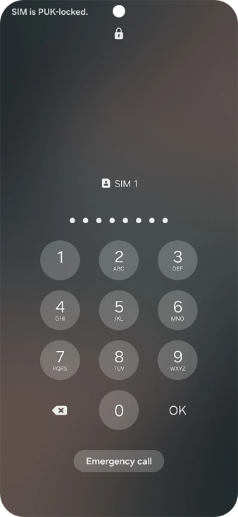 Key in the PUK and press OK.