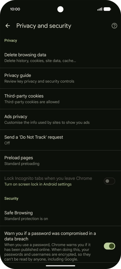 Press Delete browsing data.