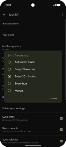 Press the required setting.
