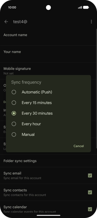 Press the required setting.