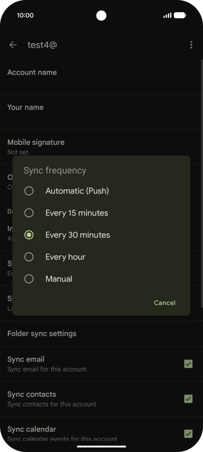 Press the required setting.