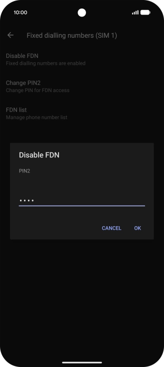 Key in your PIN2 and press OK. The default PIN2 is 1111.
