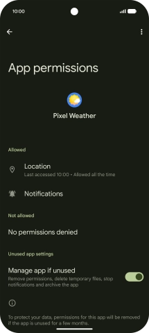 The app activity for the selected app is displayed.