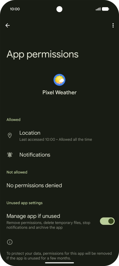 The app activity for the selected app is displayed.