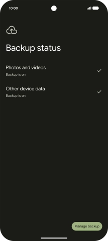 Press Manage backup.