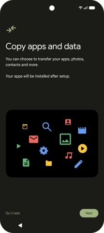 When this screen is displayed, your phone is ready to restore content from a Google One backup.