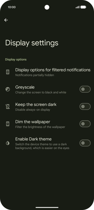Press the required setting to turn display of the selected notification types on or off.