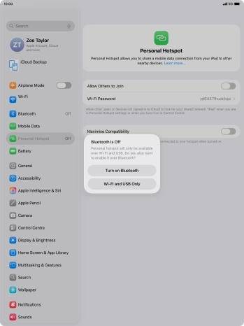 If Wi-Fi is turned on, press Wi-Fi and USB Only.