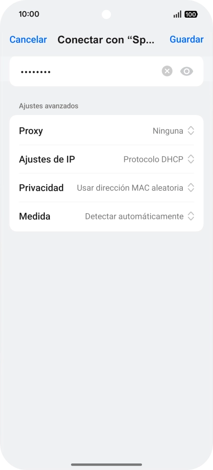 Introduce la contraseña de la red wifi y pulsa Guardar.