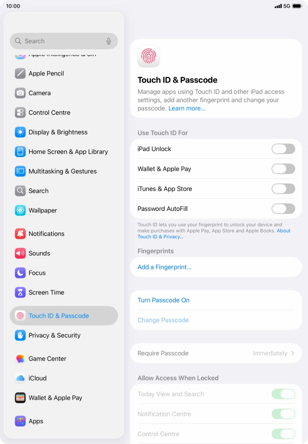 Press Add a Fingerprint... and follow the instructions on the screen to add your fingerprint.