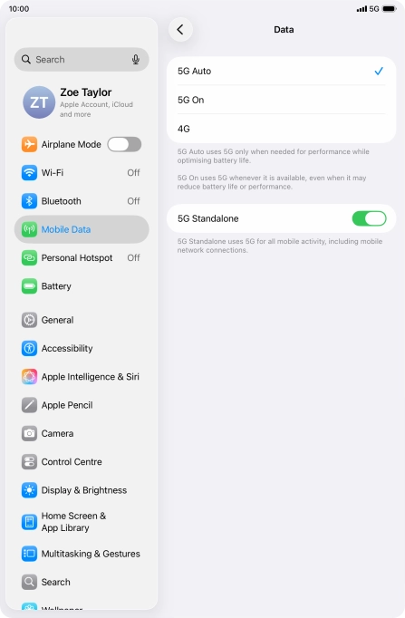 To turn on automatic switch between 5G and 4G, press 5G Auto.