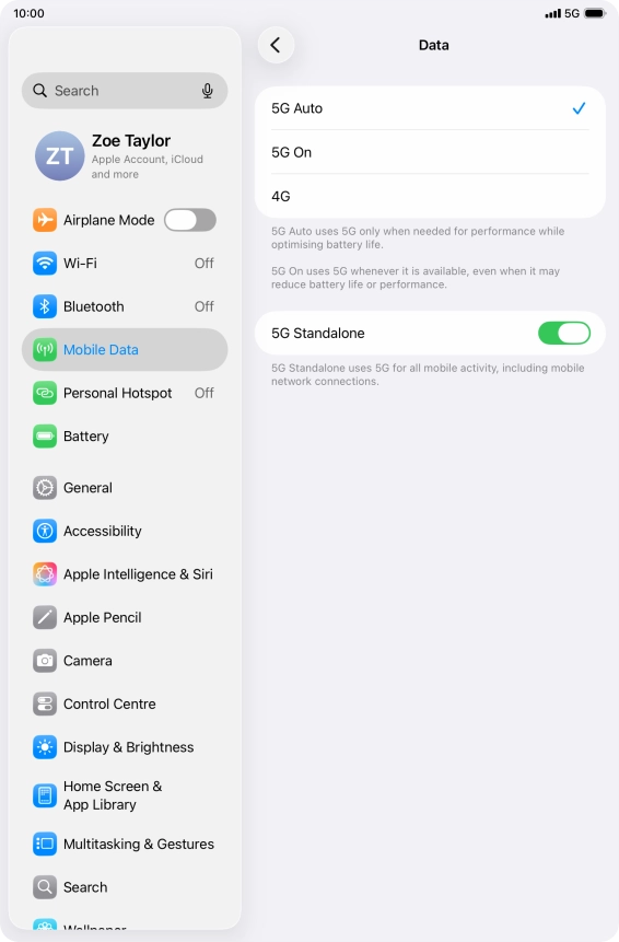 To turn on automatic switch between 5G and 4G, press 5G Auto.