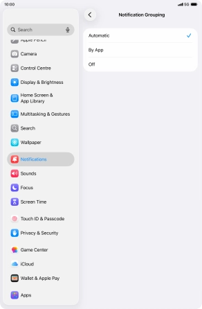 Press the required setting.