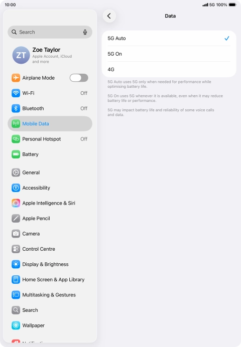 To turn on automatic switch between 5G and 4G, press 5G Auto.