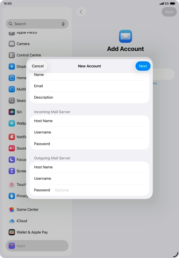 Press Password and key in the password for your email account. Please note that if you're using Vodafone's outgoing server, leave the password field empty.