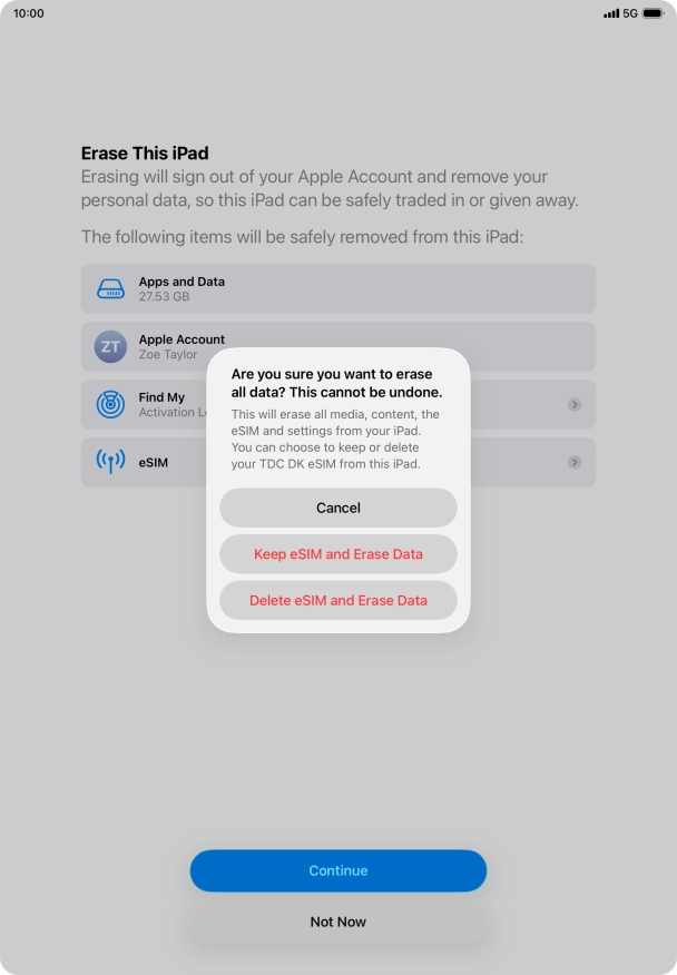 Press the required setting.
