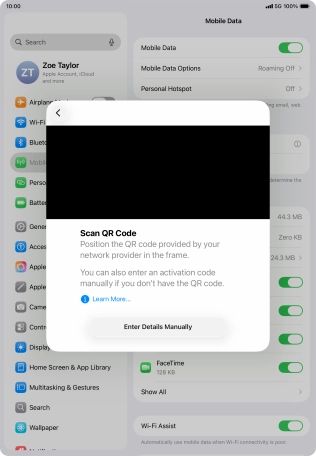 Place the QR code you've received inside the tablet camera frame to scan the code.