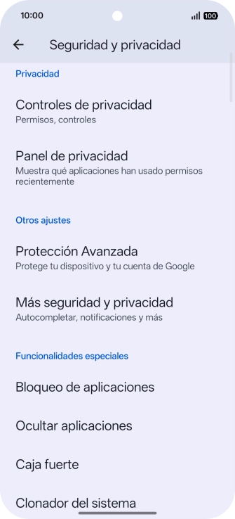 Pulsa Más seguridad y privacidad.