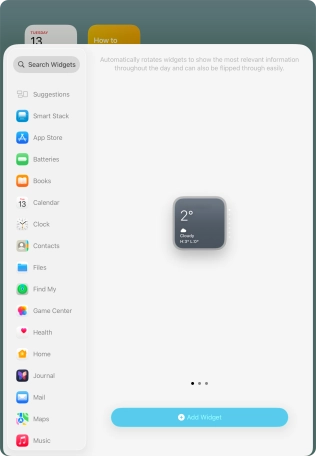 Slide your finger right or left on the screen to select the required widget size.