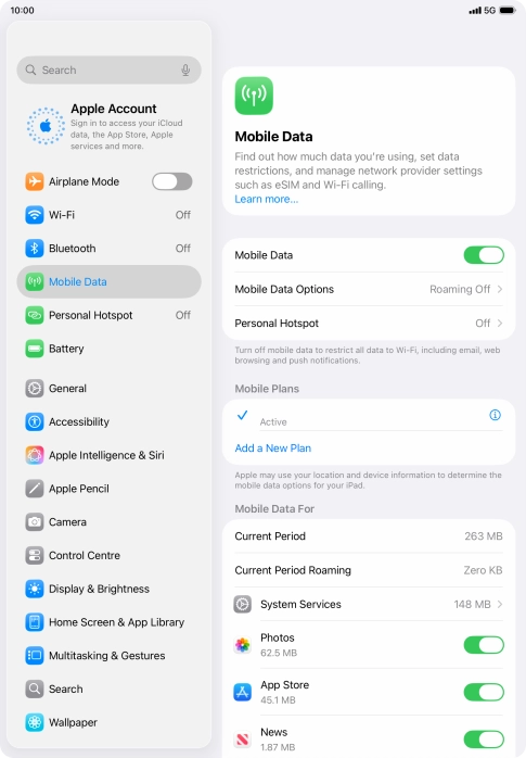 Press Mobile Data Options.