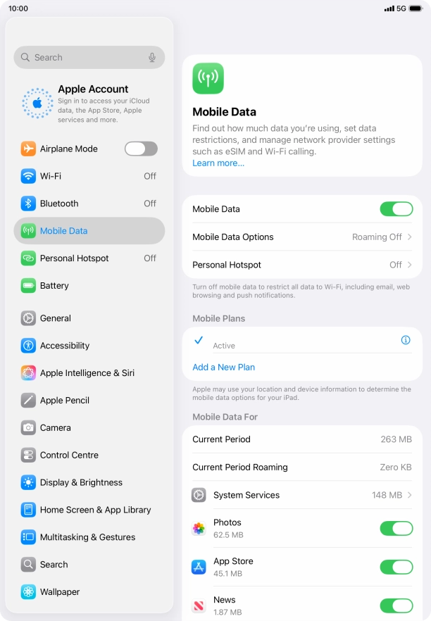 Press Mobile Data Options.