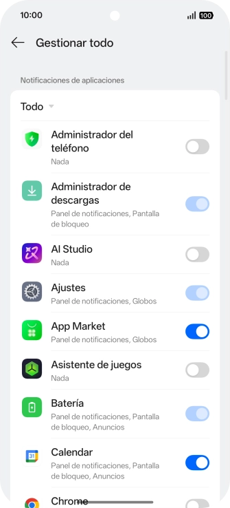 Pulsa el indicador junto a las apps deseadas para activar o desactivar la función.