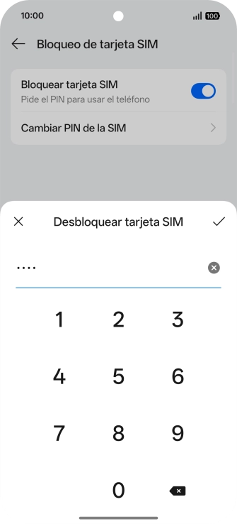 Introduce el código PIN y pulsa el icono de aceptar.
