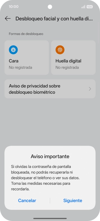 Pulsa Siguiente y sigue las indicaciones de la pantalla para crear un código de seguridad del teléfono adicional.