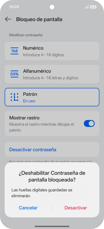 Pulsa Desactivar e introduce el código de seguridad extra que has creado anteriormente.