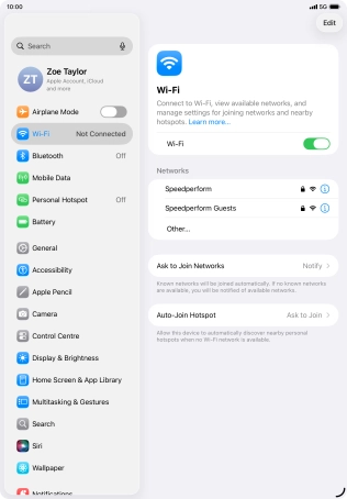 Press the required Wi-Fi network and key in the password for the Wi-Fi network.
